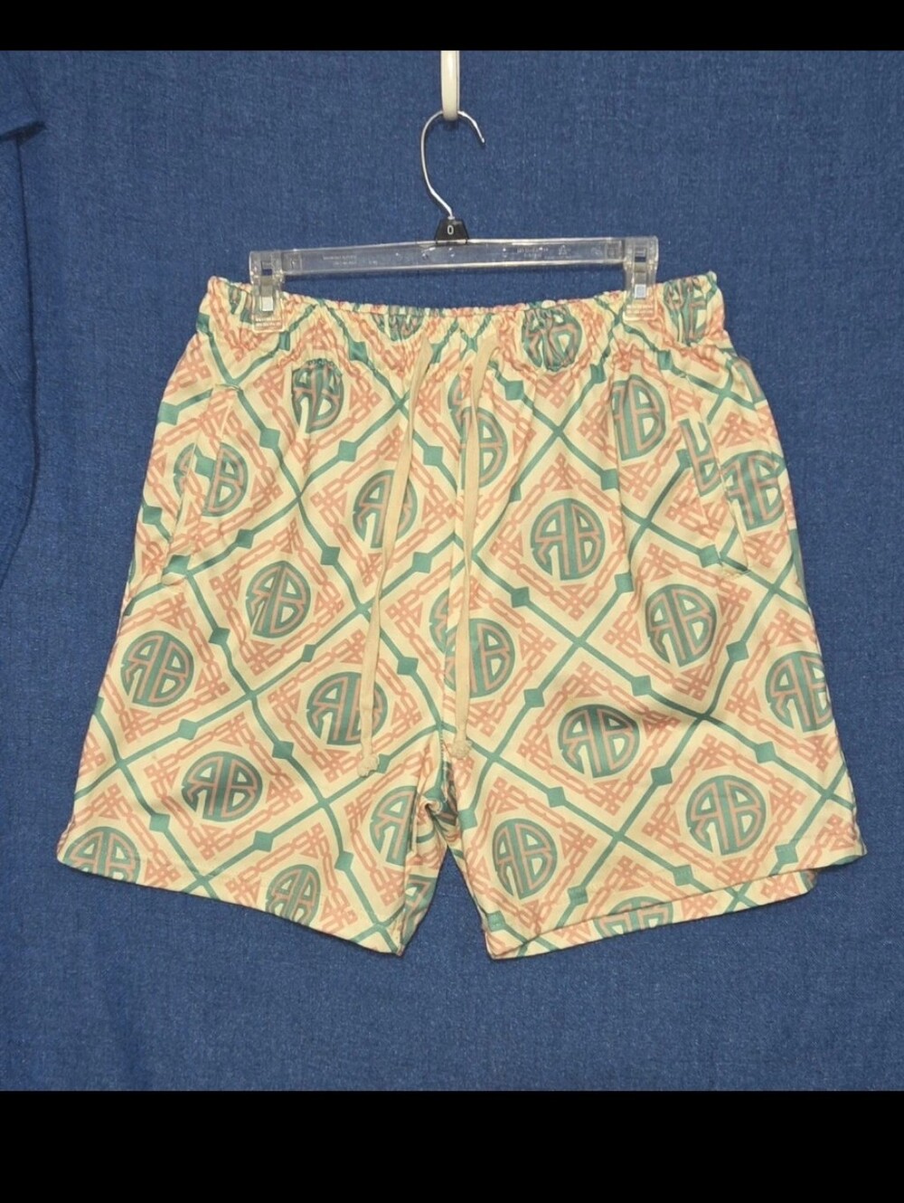 Reason‎ Men’s Shorts Size L Pink Aqua Monogram Print Drawstring Streetwear Y2K
